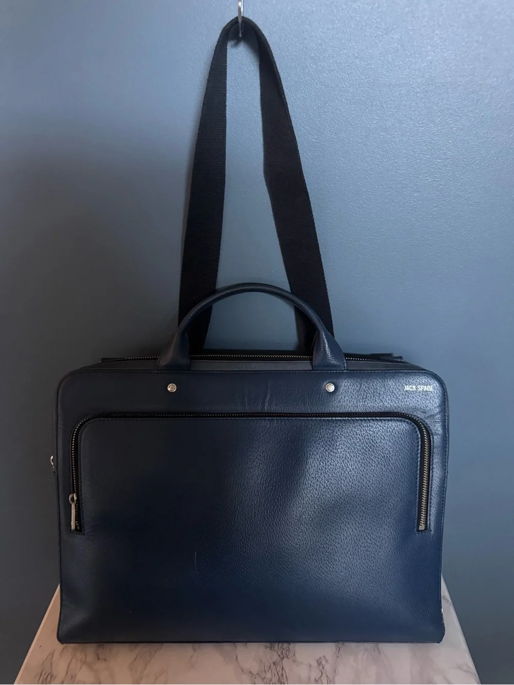 Jack Spade Mason Leather Slim Briefcase Cobalt Blue